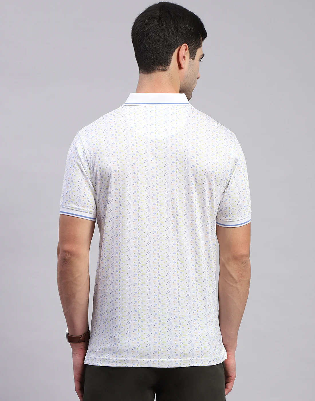 Men White Jaquard Polo Collar Half Sleeve T-Shirt - Image 5