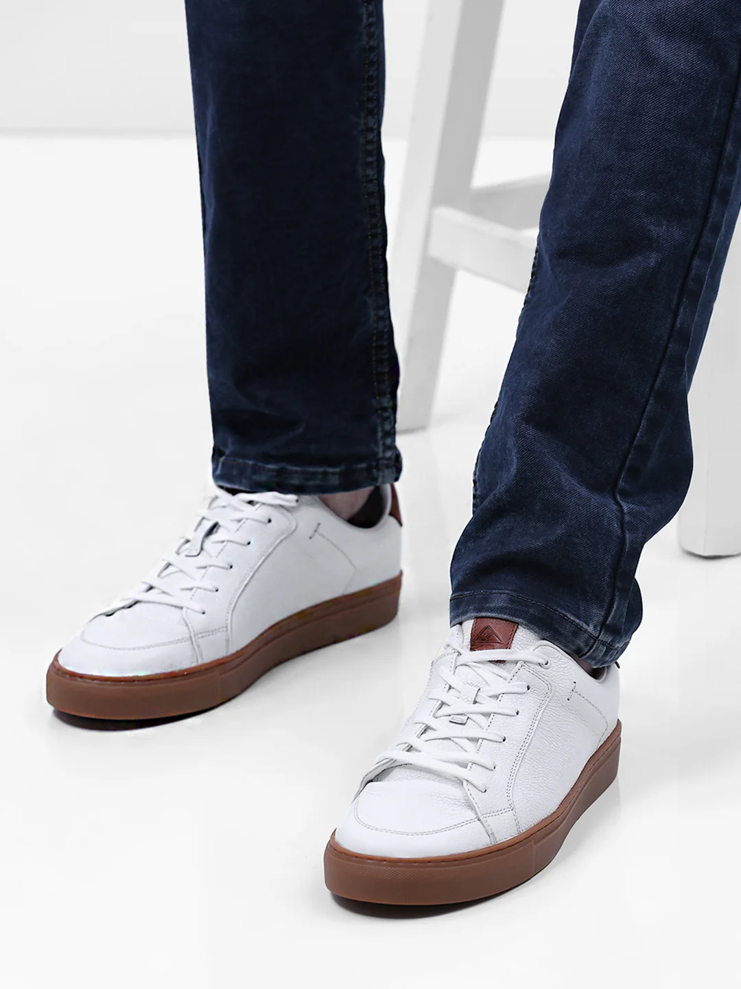 Men White Lace Up Genuine Leather Casual Sneakers - Image 3