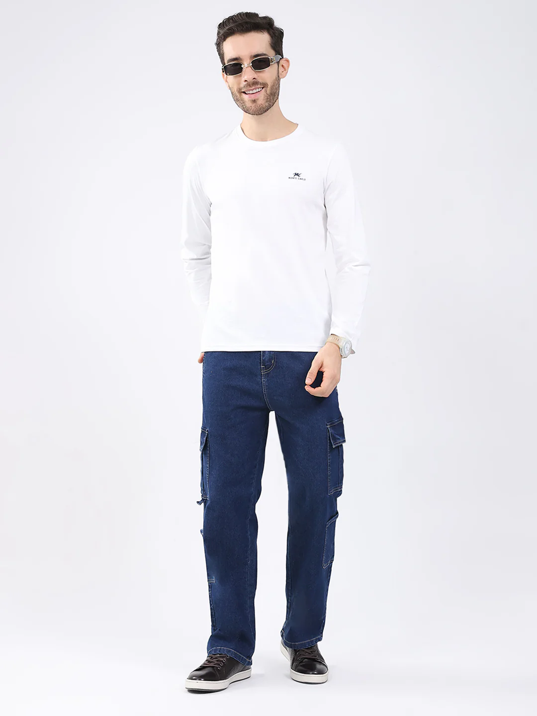 Men White & Navy Blue Solid Round Neck Full Sleeve T-Shirt (Pack of 2) - Image 2