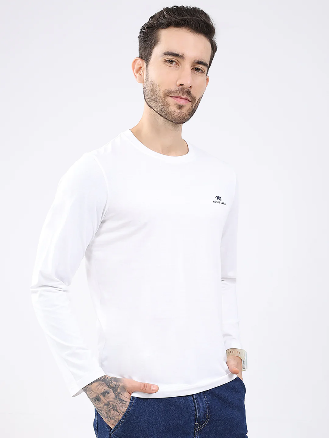 Men White & Navy Blue Solid Round Neck Full Sleeve T-Shirt (Pack of 2) - Image 5