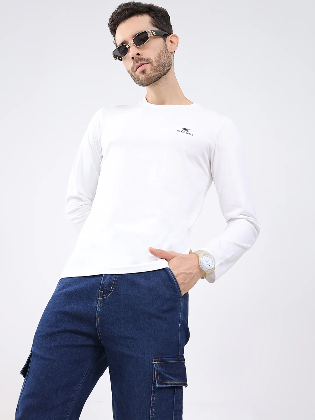 Men White & Navy Blue Solid Round Neck Full Sleeve T-Shirt (Pack of 2) - Image 7