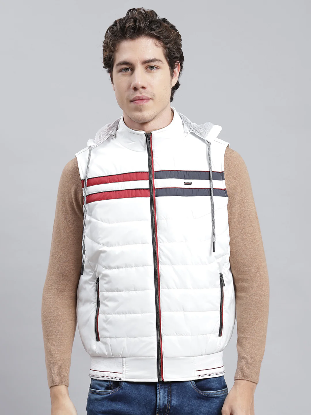 Men White Plain Jacket - Image 3