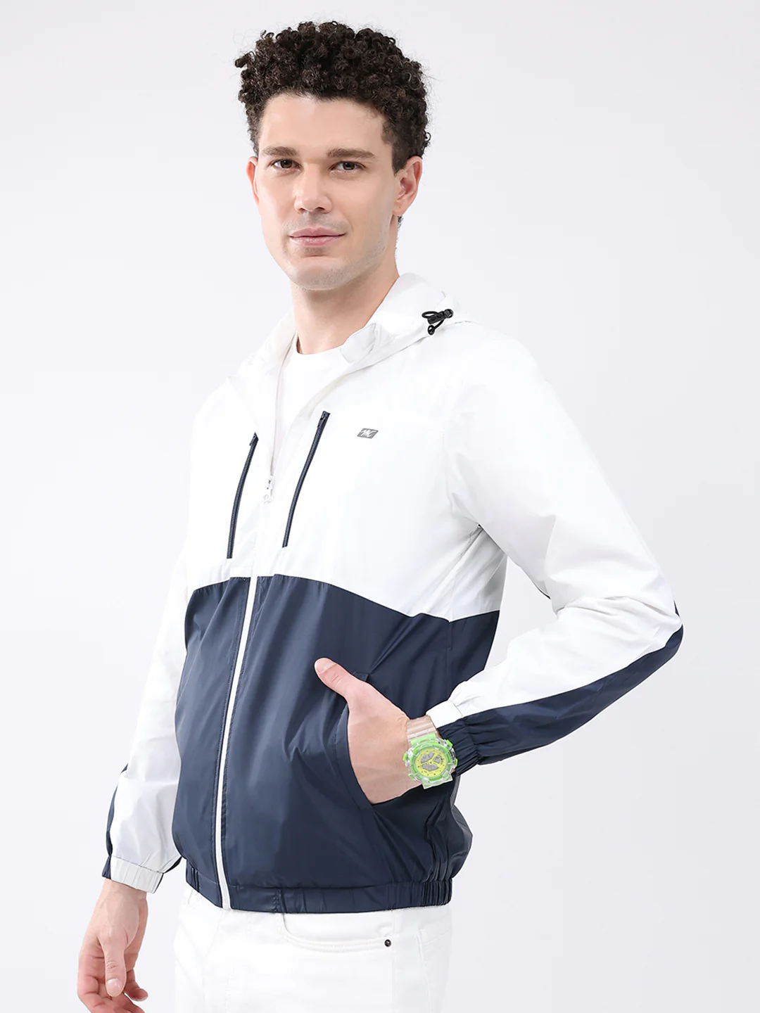 Men White Printed Collar Full Sleeve Jacket - Image 3