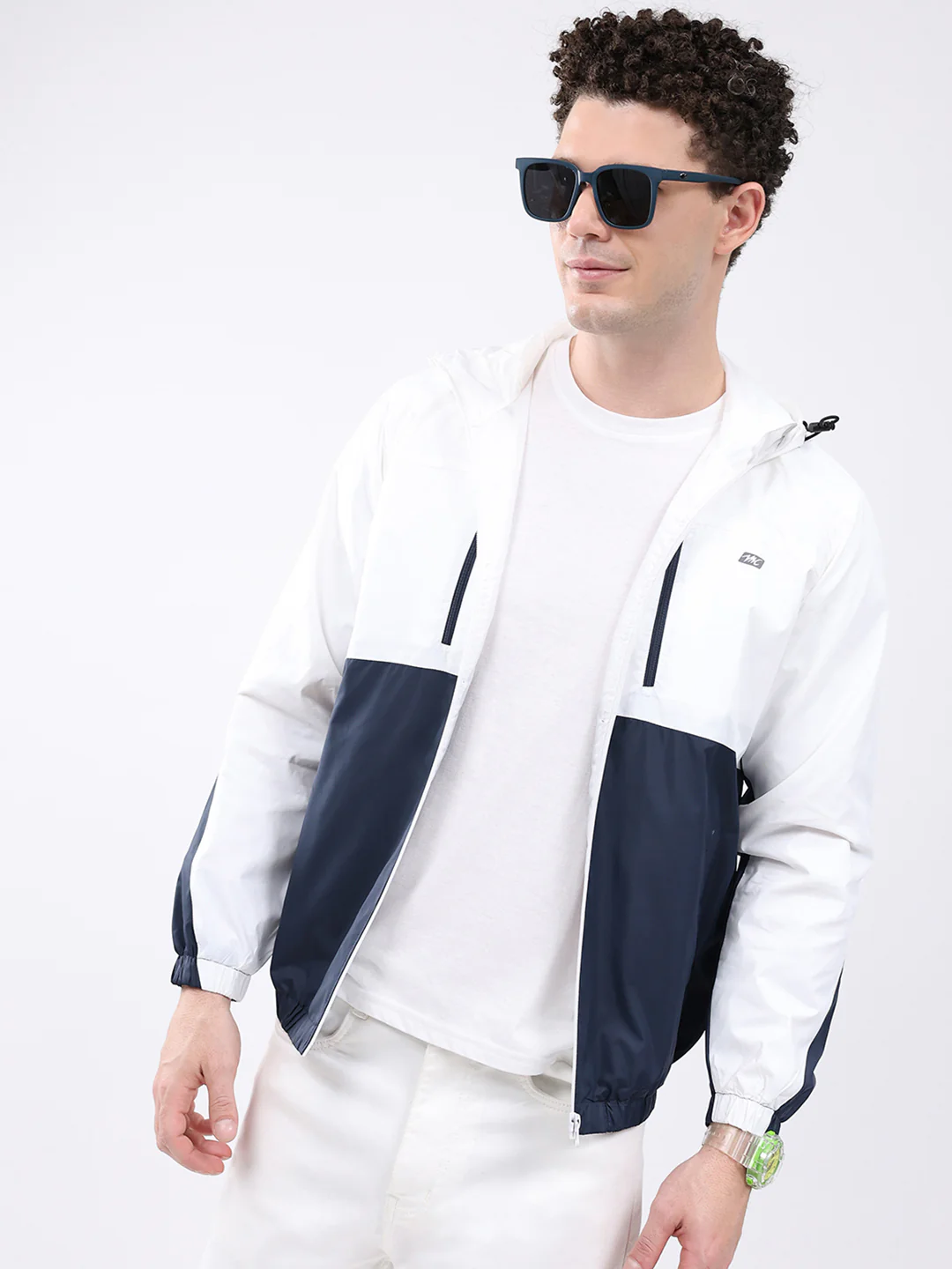 Men White Printed Collar Full Sleeve Jacket - Image 6