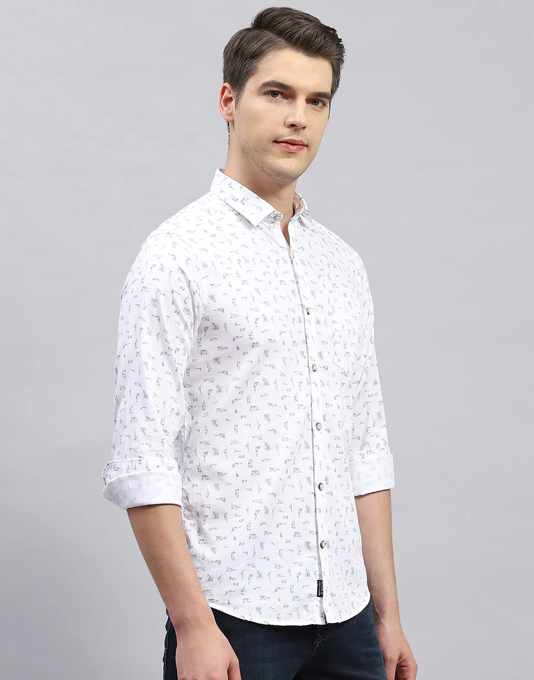 Men White Printed Collar Full Sleeve Shirt - Image 4
