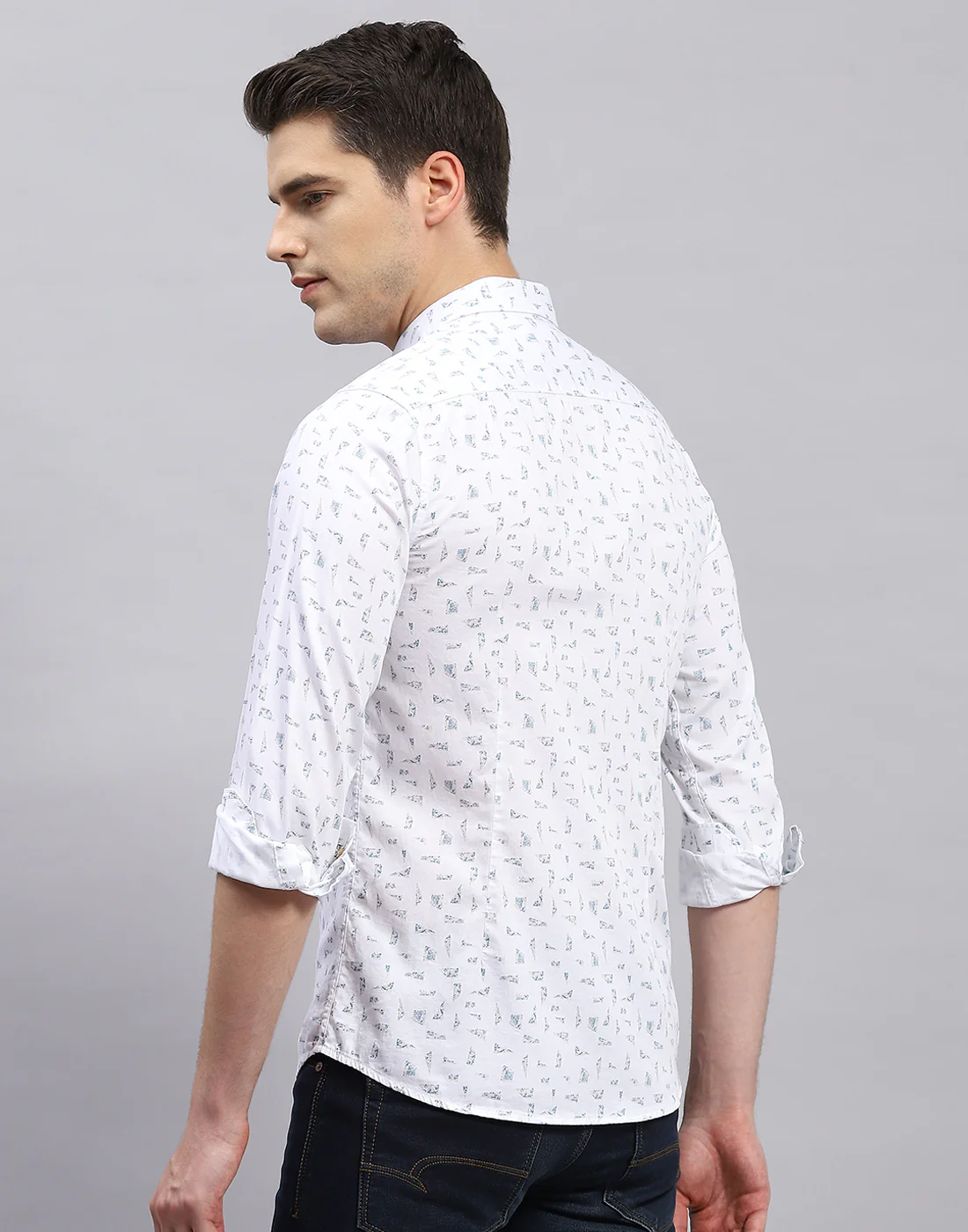 Men White Printed Collar Full Sleeve Shirt - Image 5