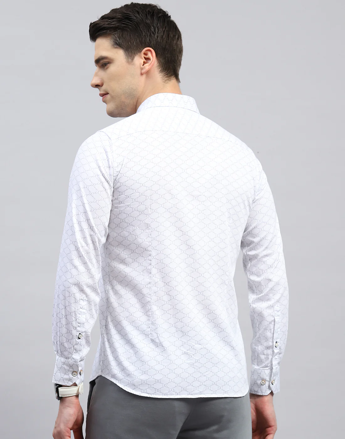 Men White Printed Collar Full Sleeve Shirt - Image 5