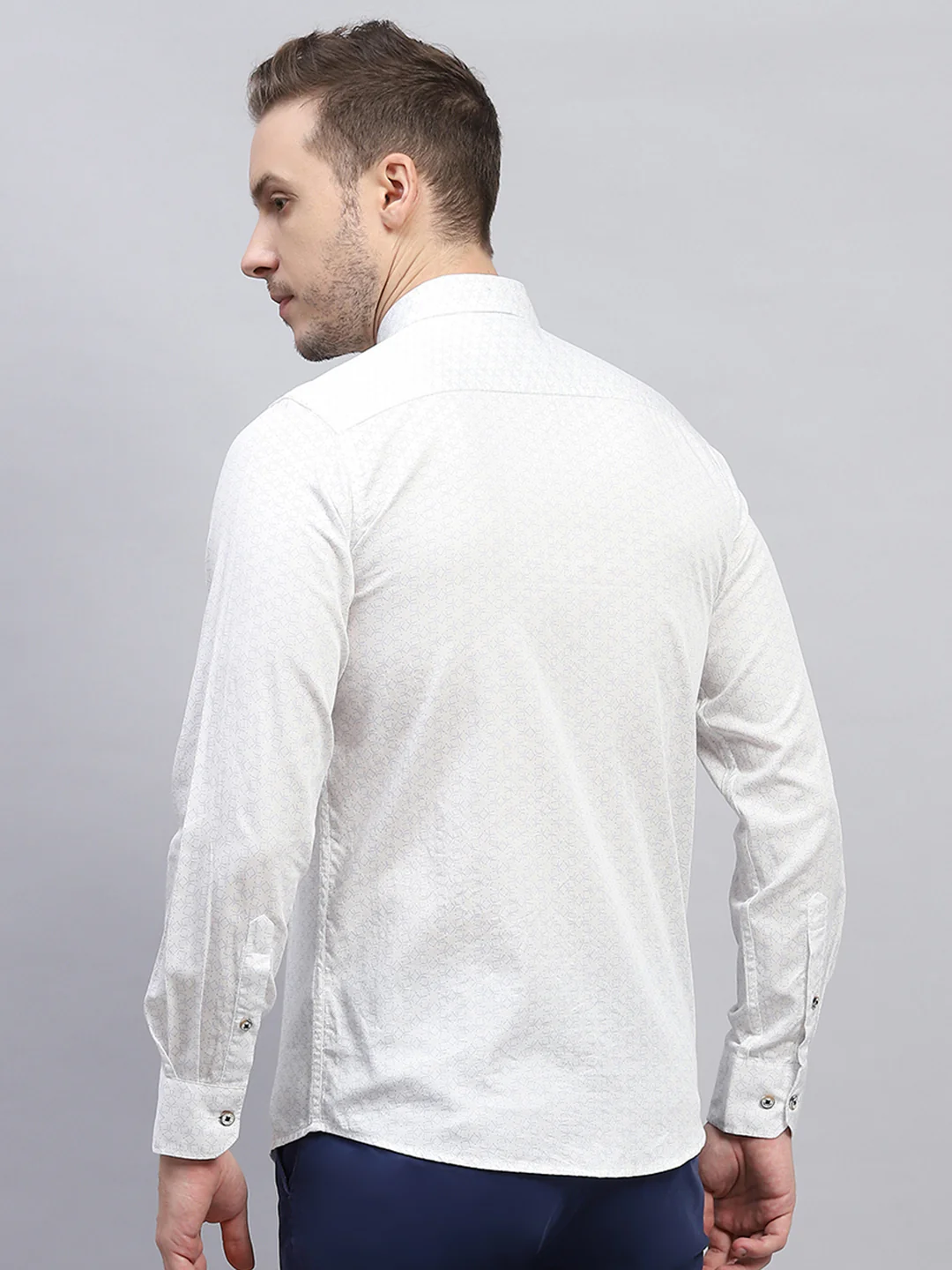 Men White Printed Collar Full Sleeve Shirt - Image 5