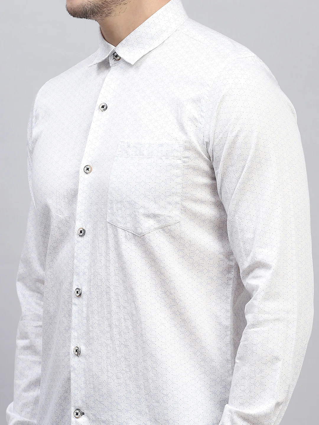 Men White Printed Collar Full Sleeve Shirt - Image 6