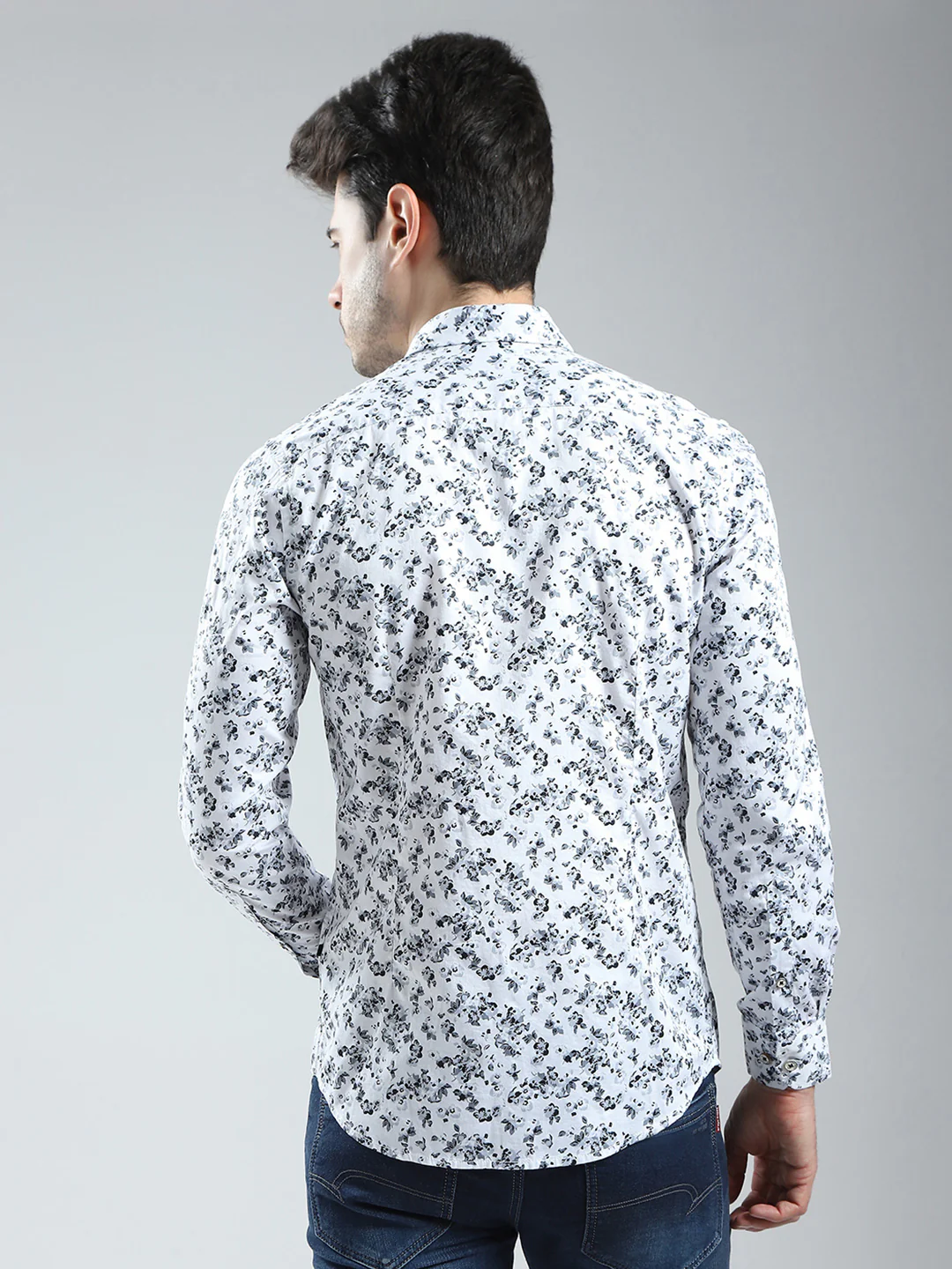 Men White Printed Collar Full Sleeve Shirt - Image 5