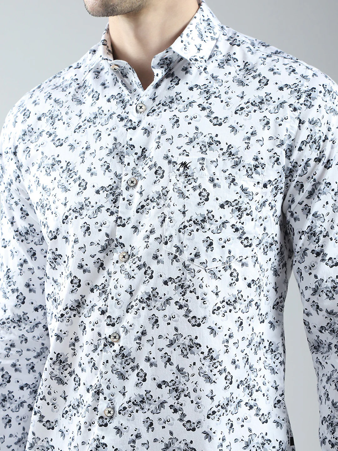 Men White Printed Collar Full Sleeve Shirt - Image 7