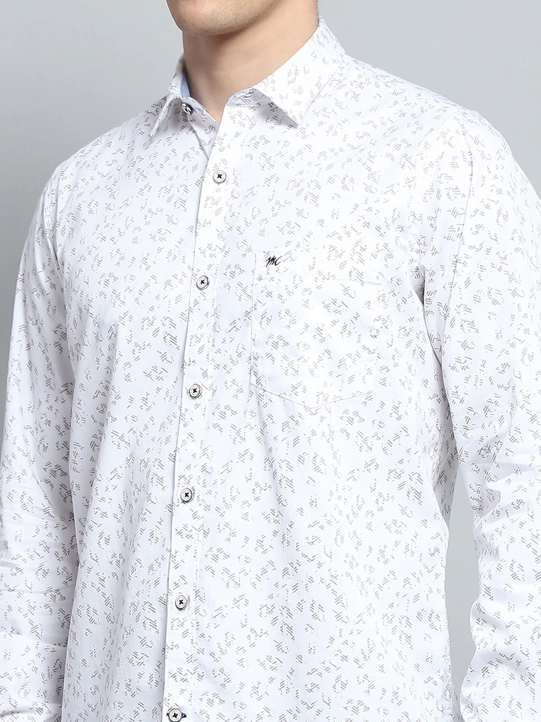 Men White Printed Collar Full Sleeve Shirt - Image 7
