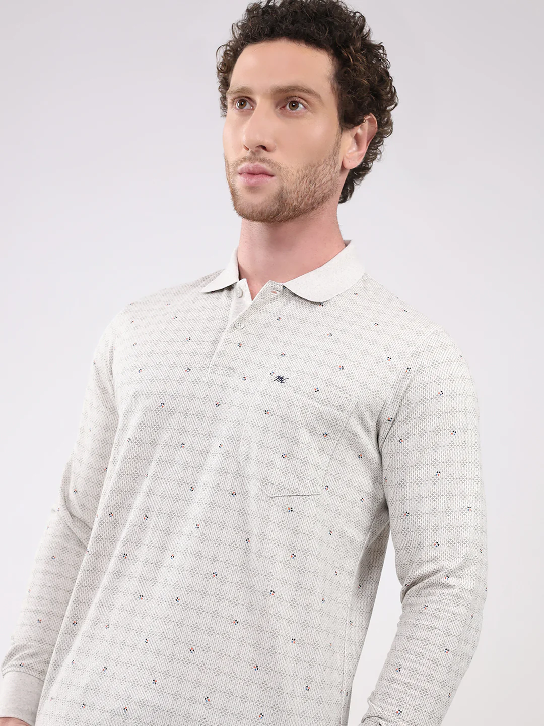 Men White Printed Collar Full Sleeve Winter T-Shirt - Image 6