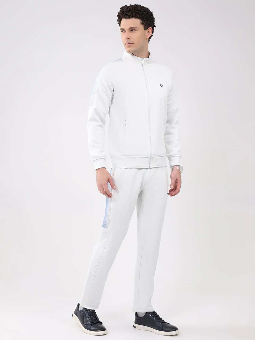 Men White Printed Collar Full Sleeve Winter Tracksuit - Image 4