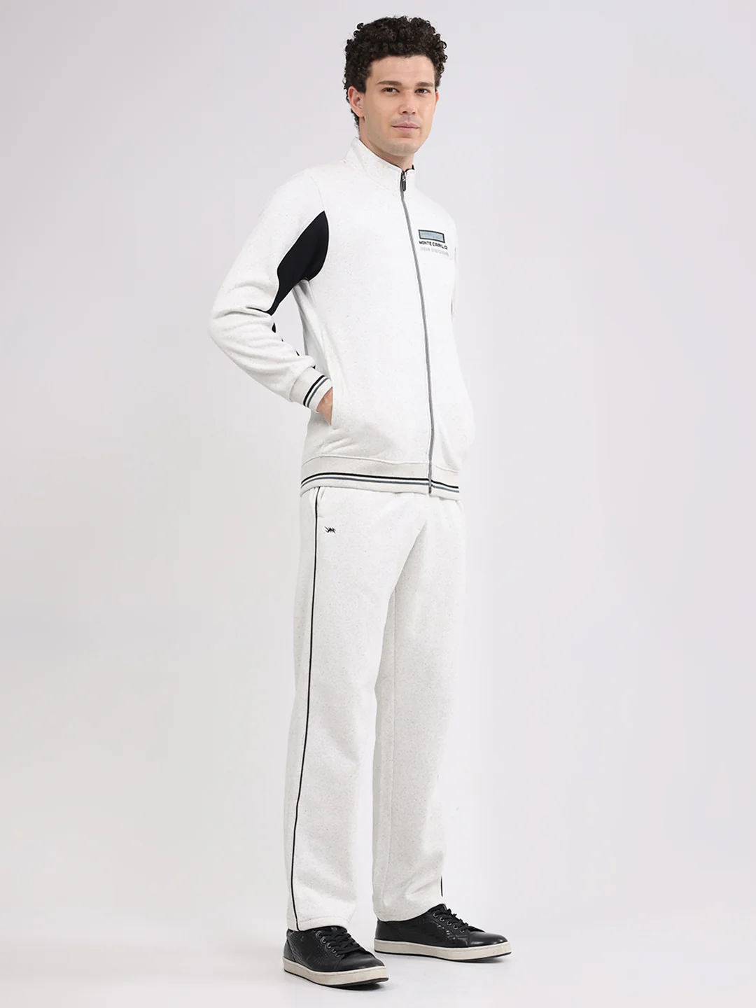 Men White Printed Collar Full Sleeve Winter Tracksuit - Image 4