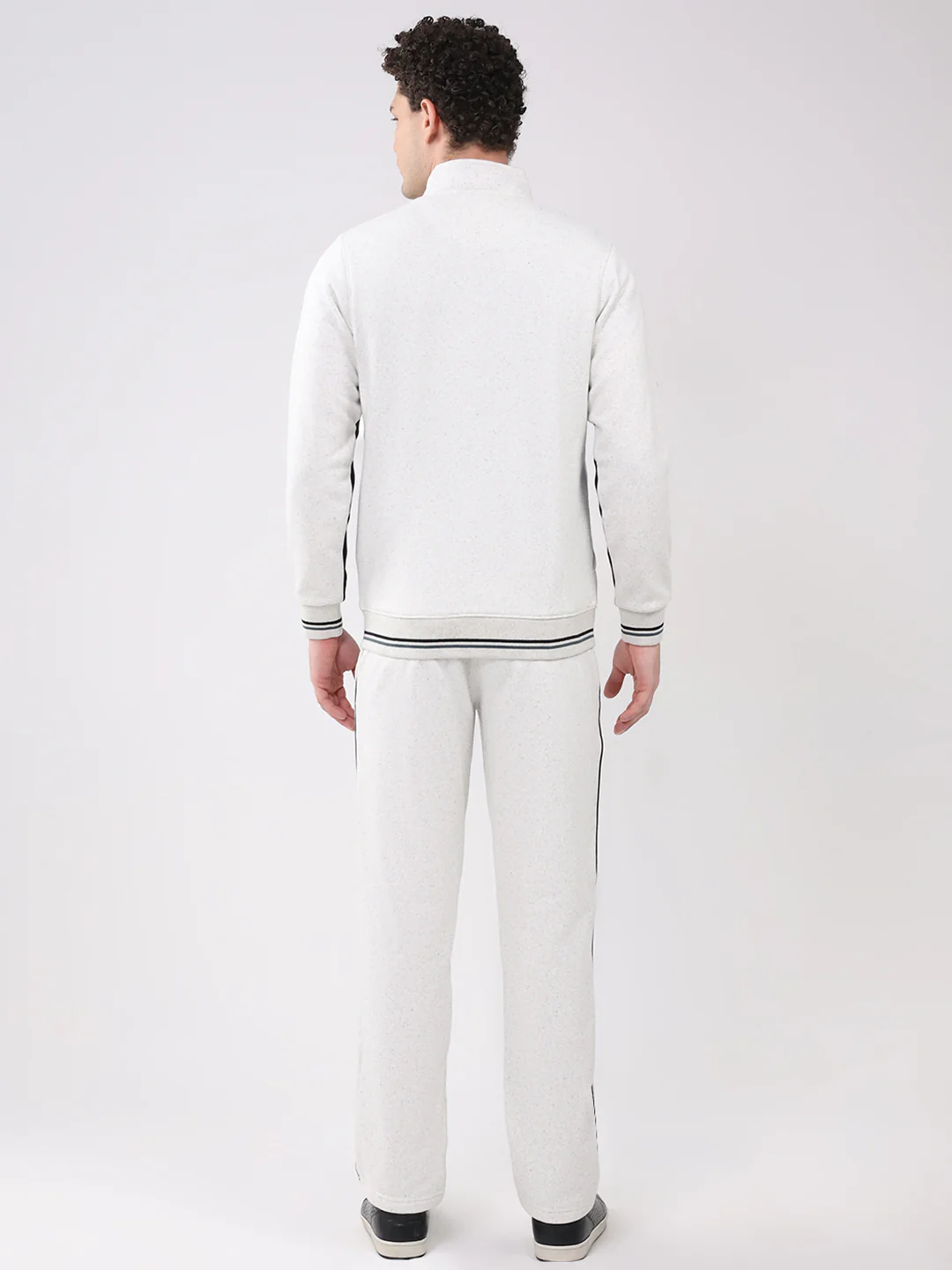 Men White Printed Collar Full Sleeve Winter Tracksuit - Image 5