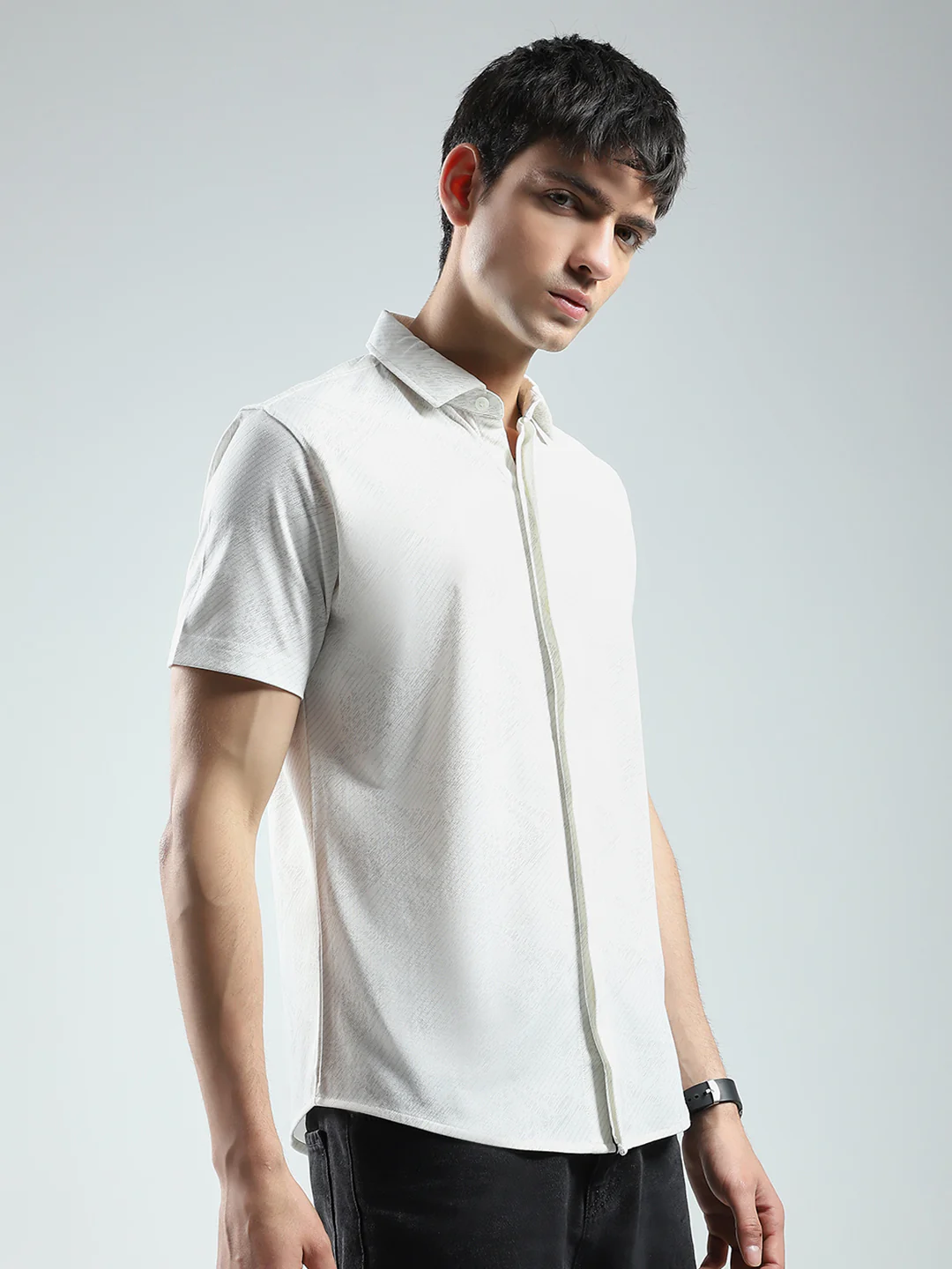 Men White Printed Collar Half Sleeve Shirt - Image 4