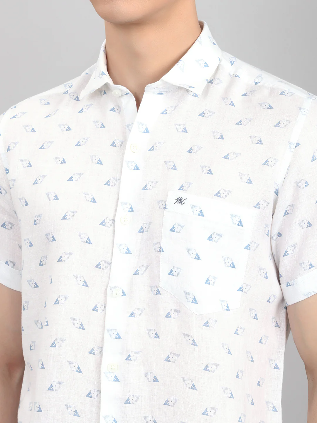 Men White Printed Collar Half Sleeve Shirt - Image 4