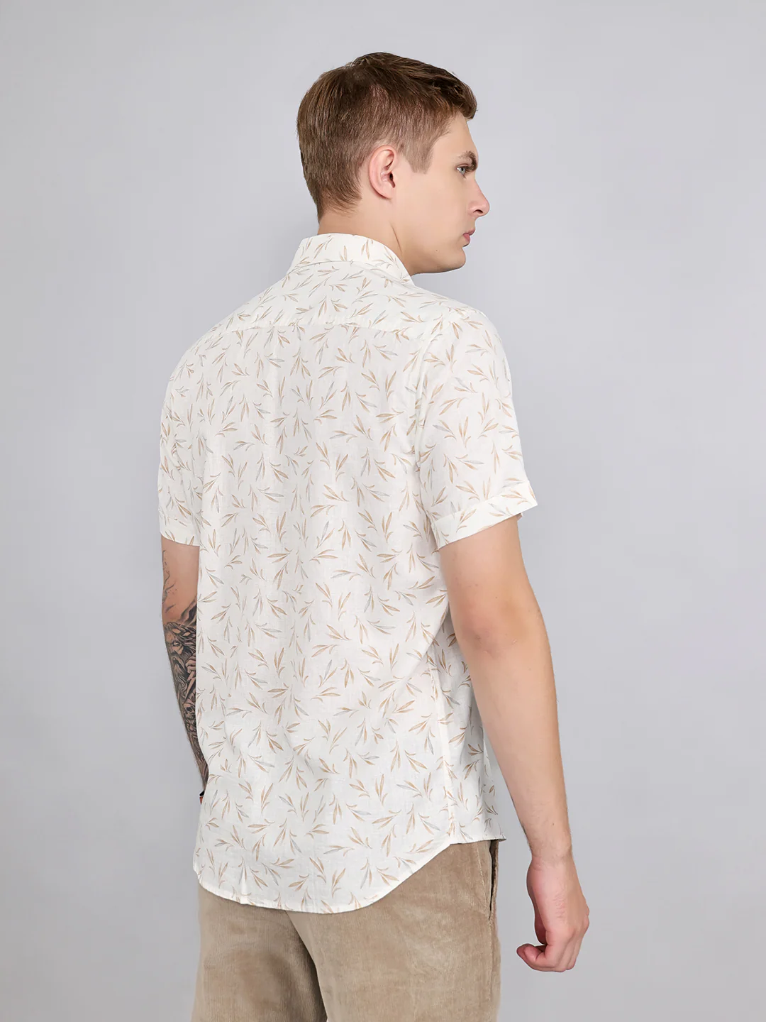 Men White Printed Collar Half Sleeve Shirt - Image 4