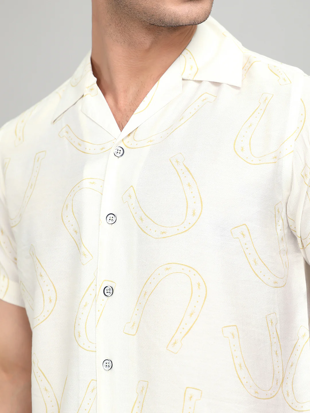 Men White Printed Collar Half Sleeve Shirt - Image 4