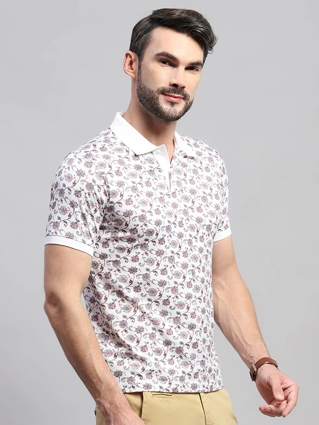 Men White Printed Collar Half Sleeve T-Shirt - Image 4