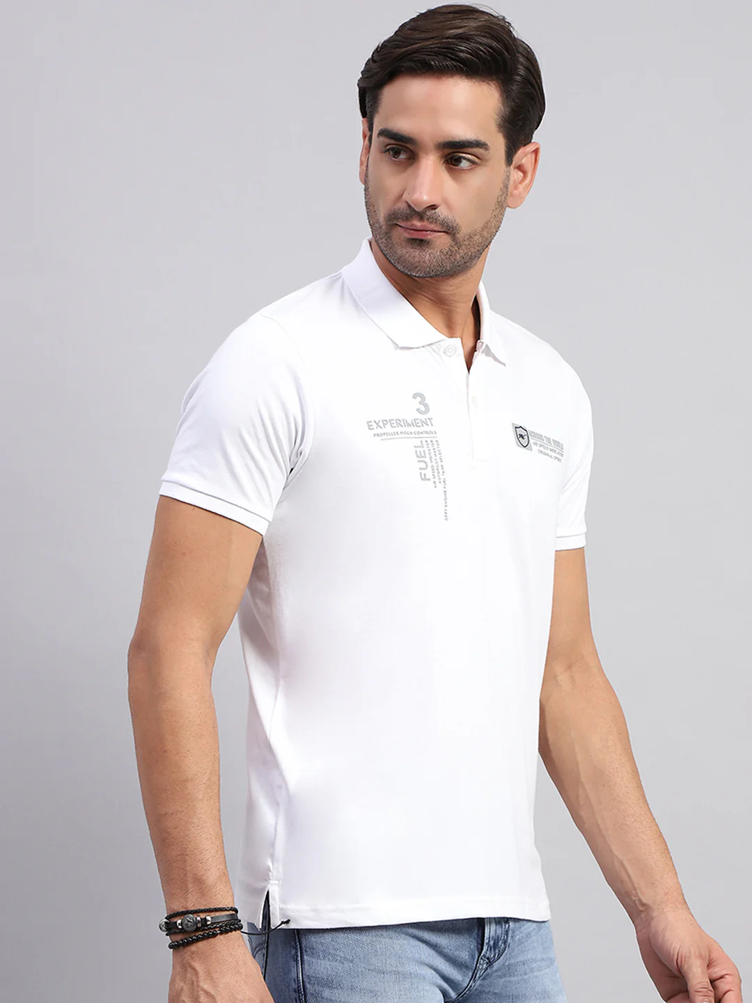 Men White Printed Collar Half Sleeve T-Shirt - Image 4