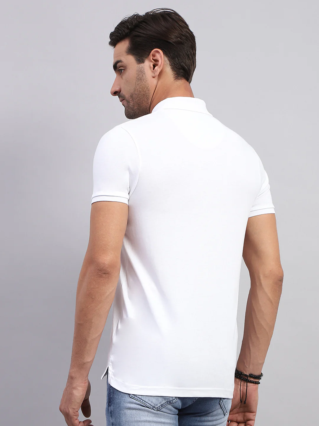 Men White Printed Collar Half Sleeve T-Shirt - Image 5