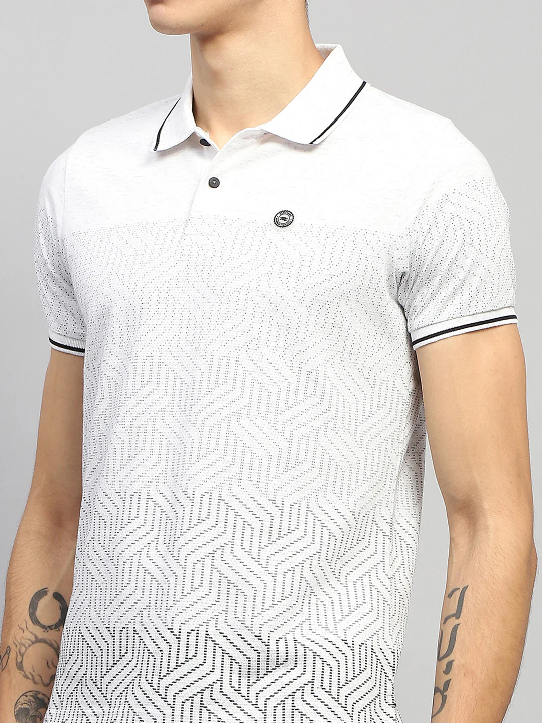 Men White Printed Collar Half Sleeve T-Shirt - Image 6