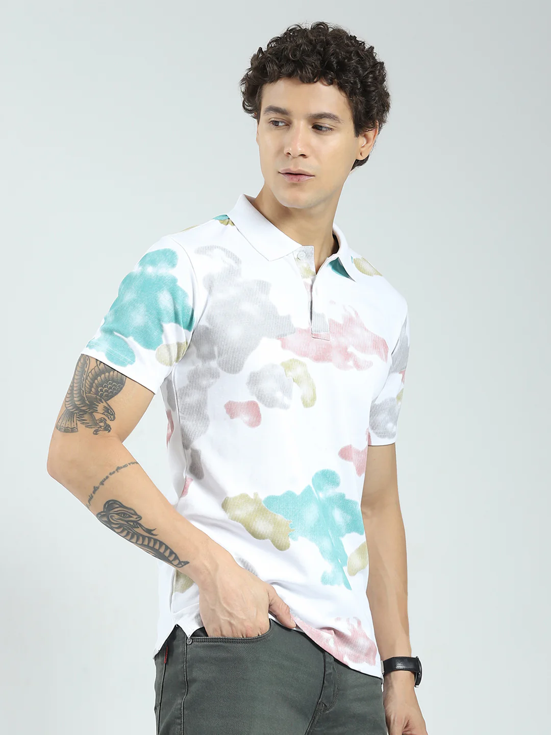 Rock.it Men White Printed Collar Half Sleeve T-Shirt - Image 4