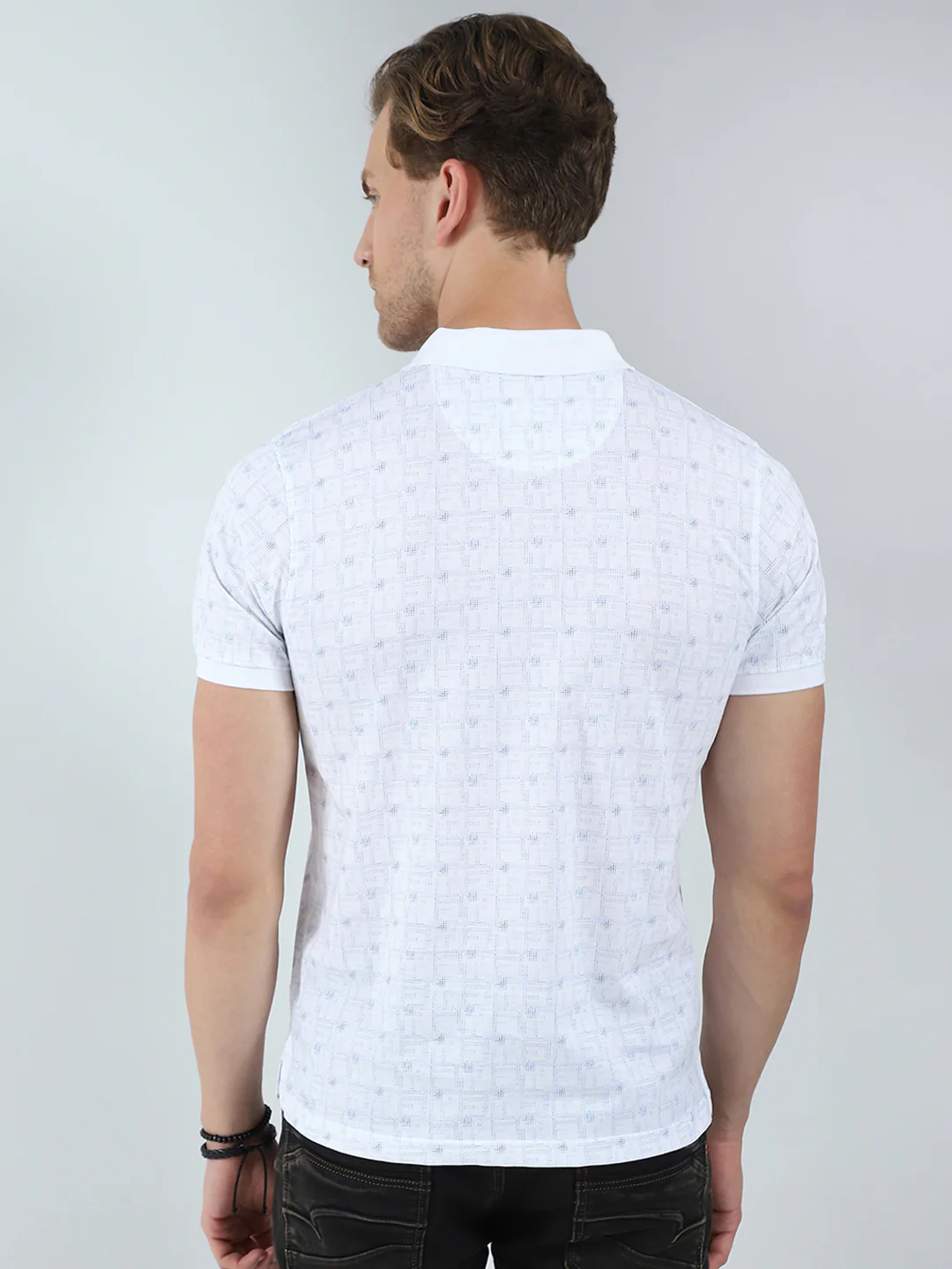 Men White Printed Collar Half Sleeve T-Shirt - Image 5