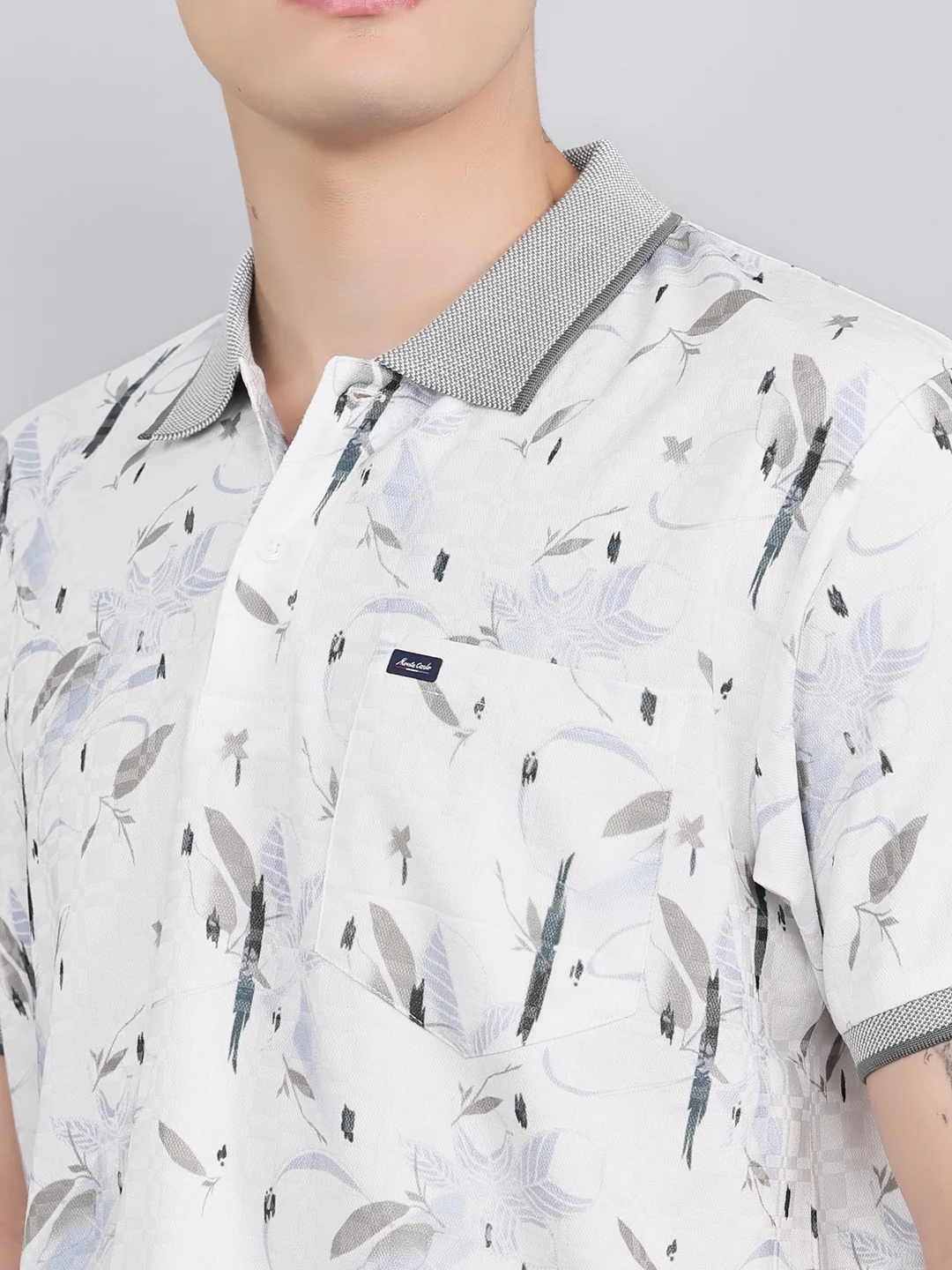 Men White Printed Collar Half Sleeve T-Shirt - Image 5