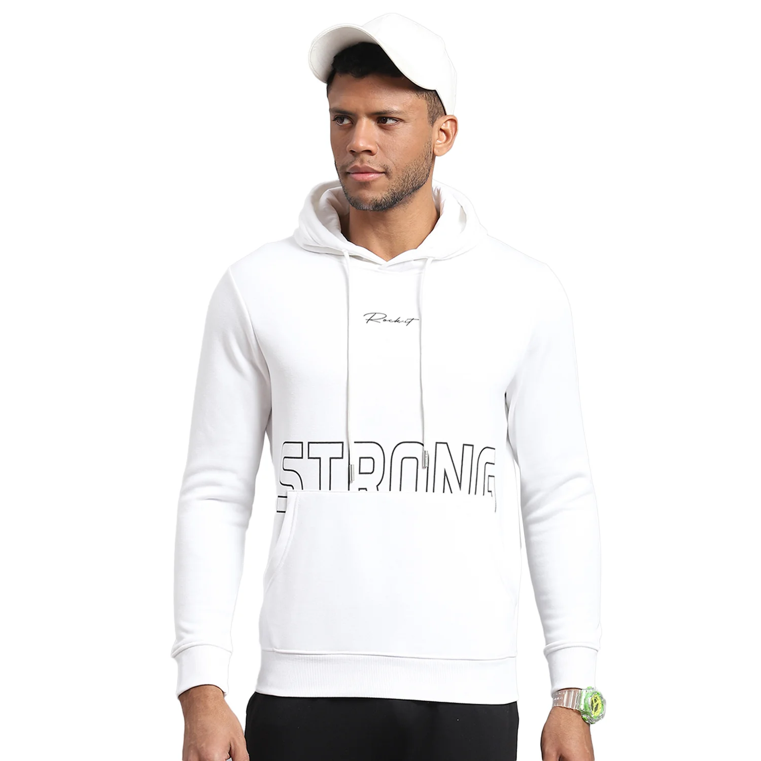 Rock.it Men White Printed Hooded Full Sleeve Sweatshirt - Image 5