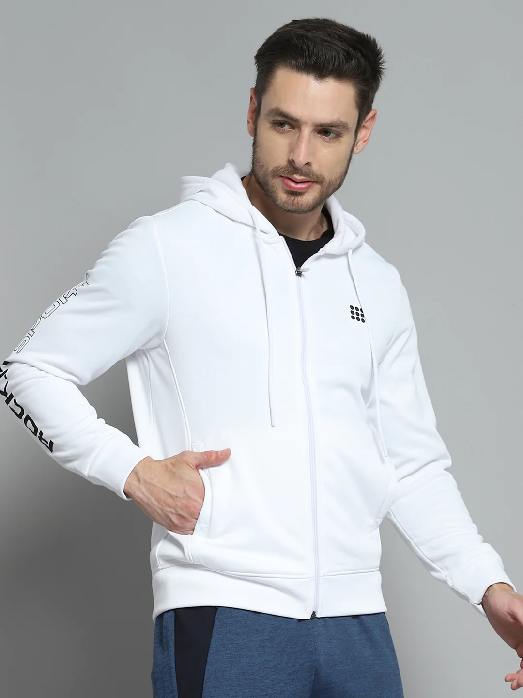 Rock.it Men White Printed Hooded Full Sleeve Sweatshirt - Image 4