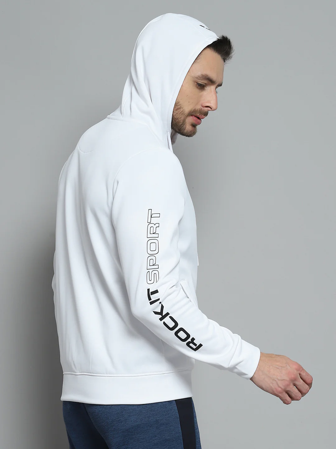 Rock.it Men White Printed Hooded Full Sleeve Sweatshirt - Image 5