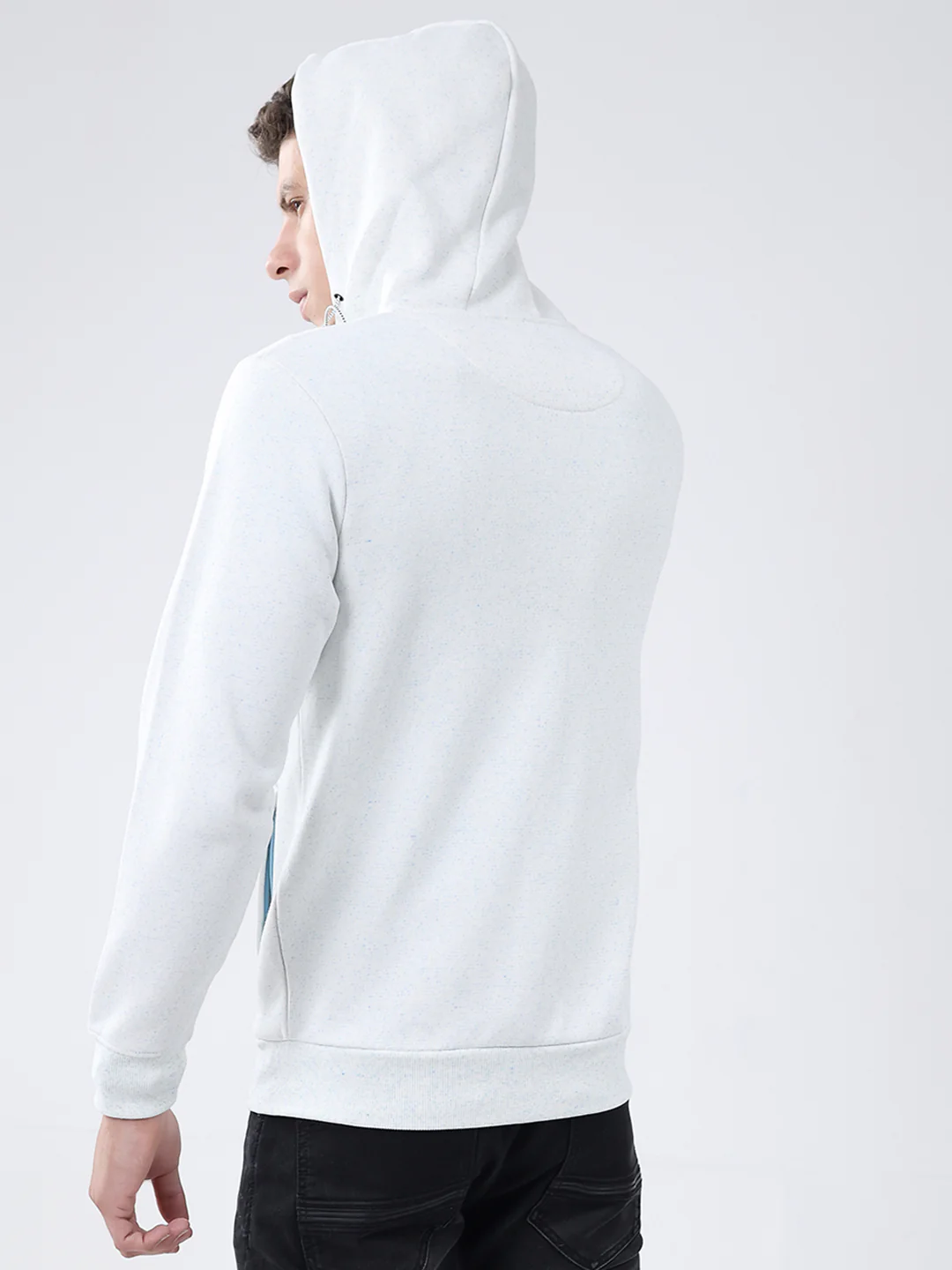 Men White Printed Hooded Full Sleeve Sweatshirt - Image 5