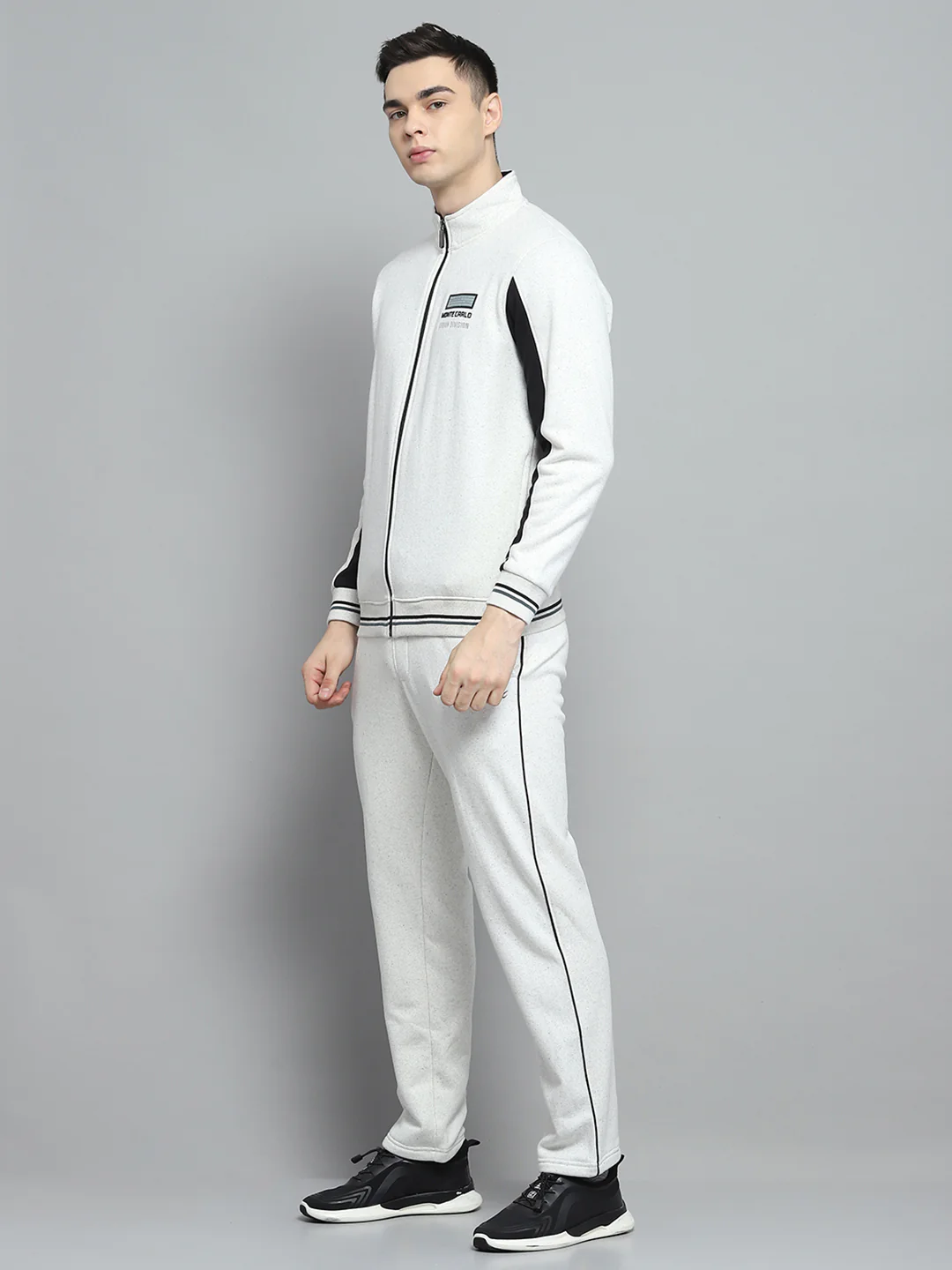 Men White Printed Mock Neck Full Sleeve Winter Tracksuit - Image 3