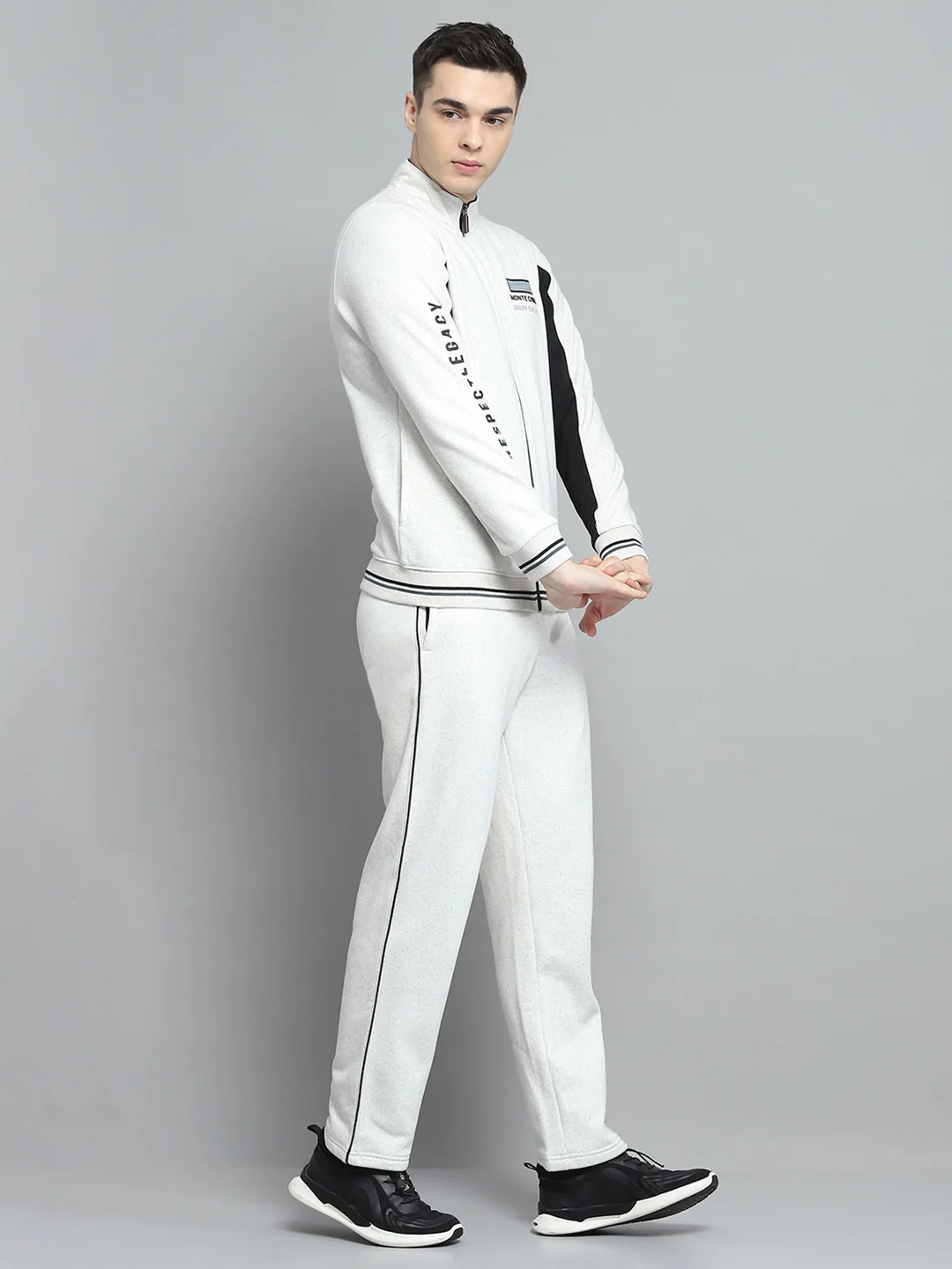 Men White Printed Mock Neck Full Sleeve Winter Tracksuit - Image 4