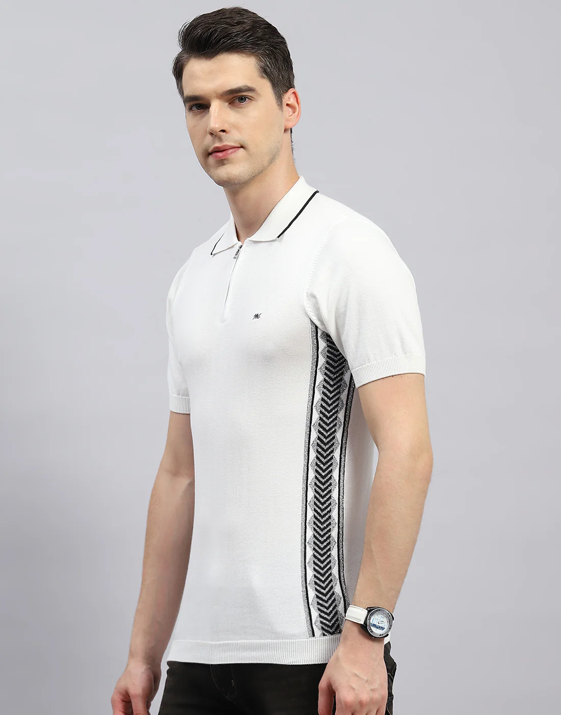 Men White Printed Polo Collar Half Sleeve T-Shirt - Image 3