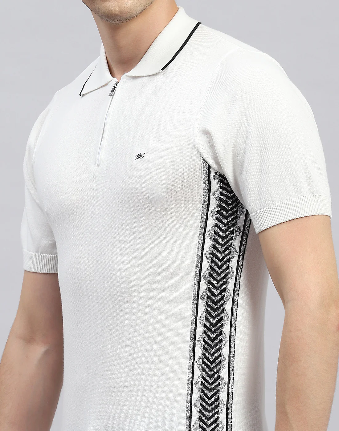 Men White Printed Polo Collar Half Sleeve T-Shirt - Image 6