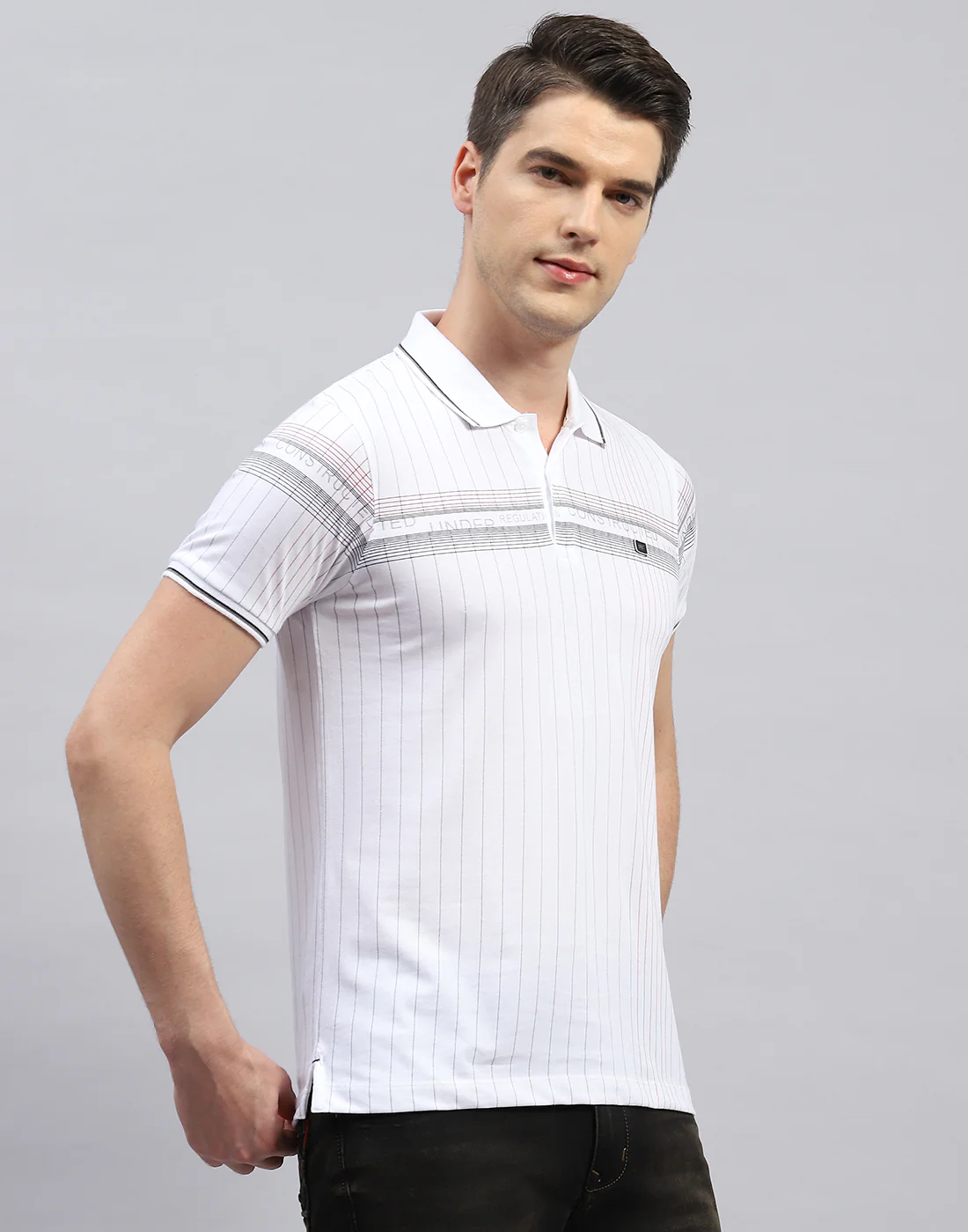 Men White Printed Polo Collar Half Sleeve T-Shirt - Image 4