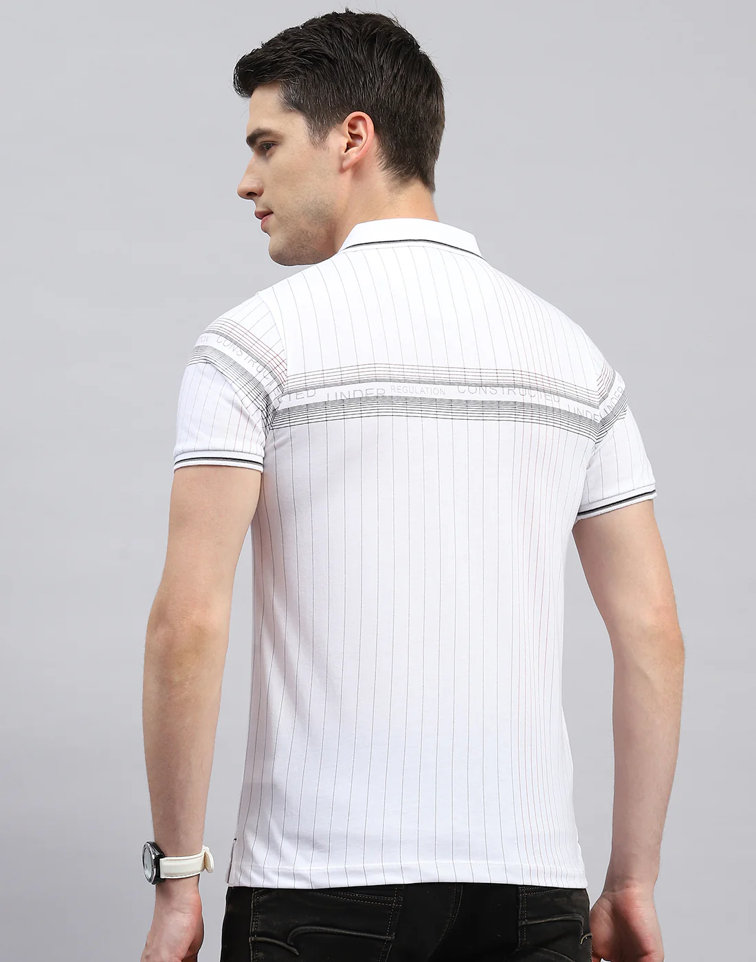 Men White Printed Polo Collar Half Sleeve T-Shirt - Image 5