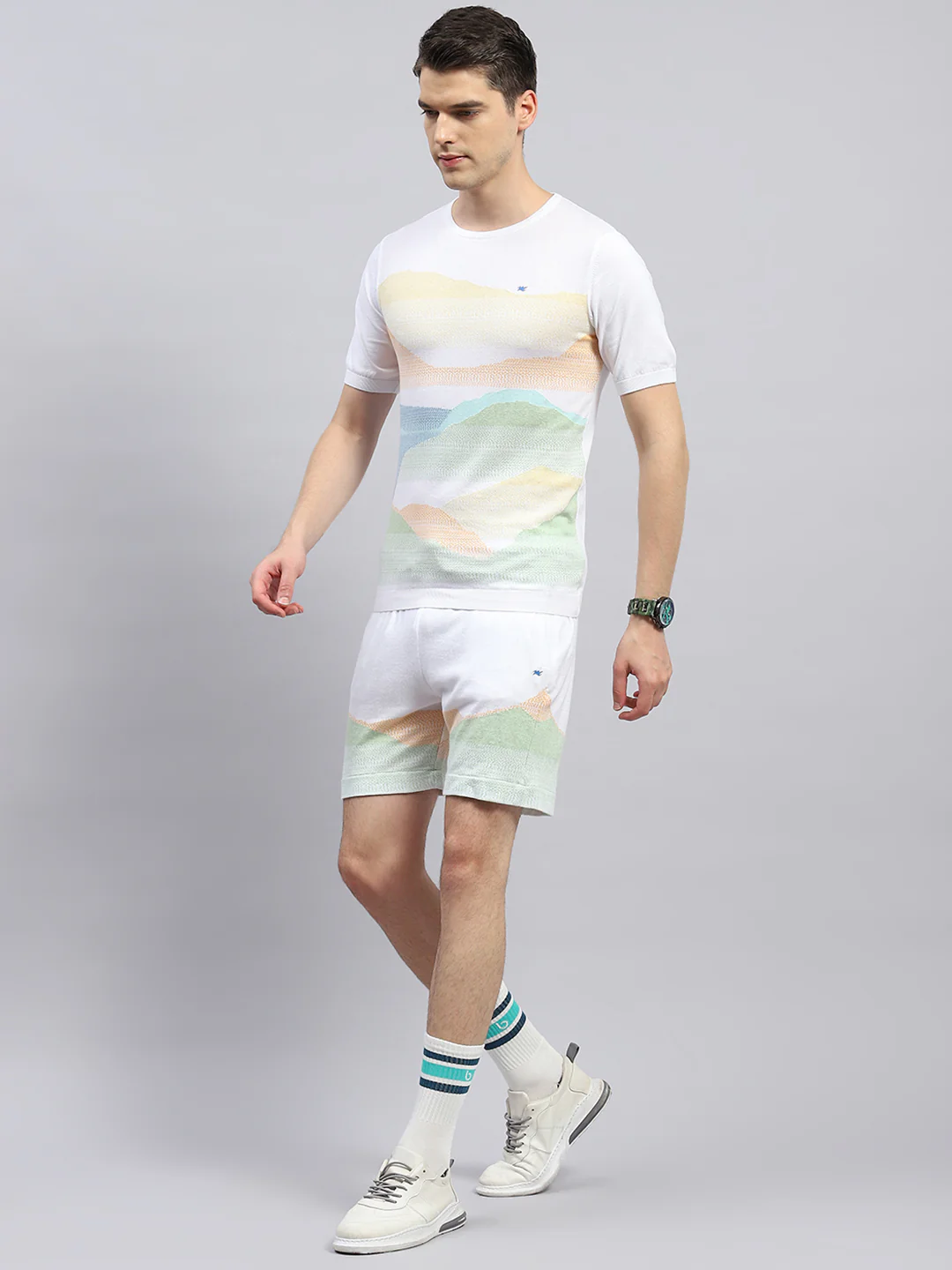 Men White Printed Regular Fit Bermuda Set - Image 3