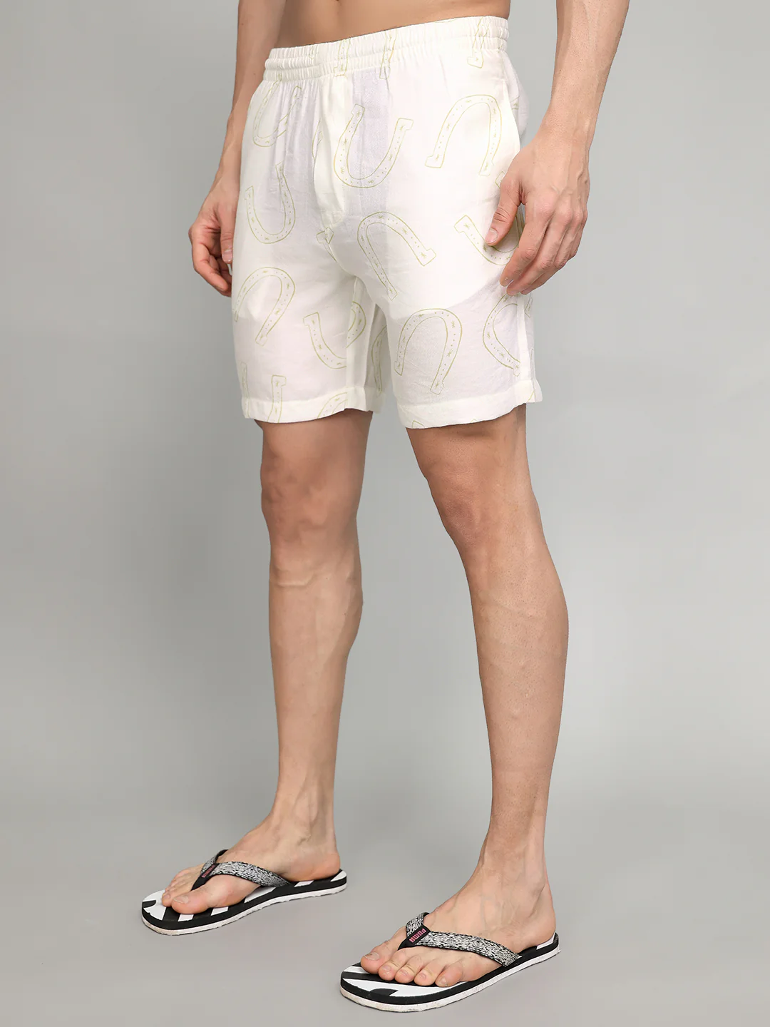 Men White Printed Revere Collar Half Sleeve Cords Set - Image 5