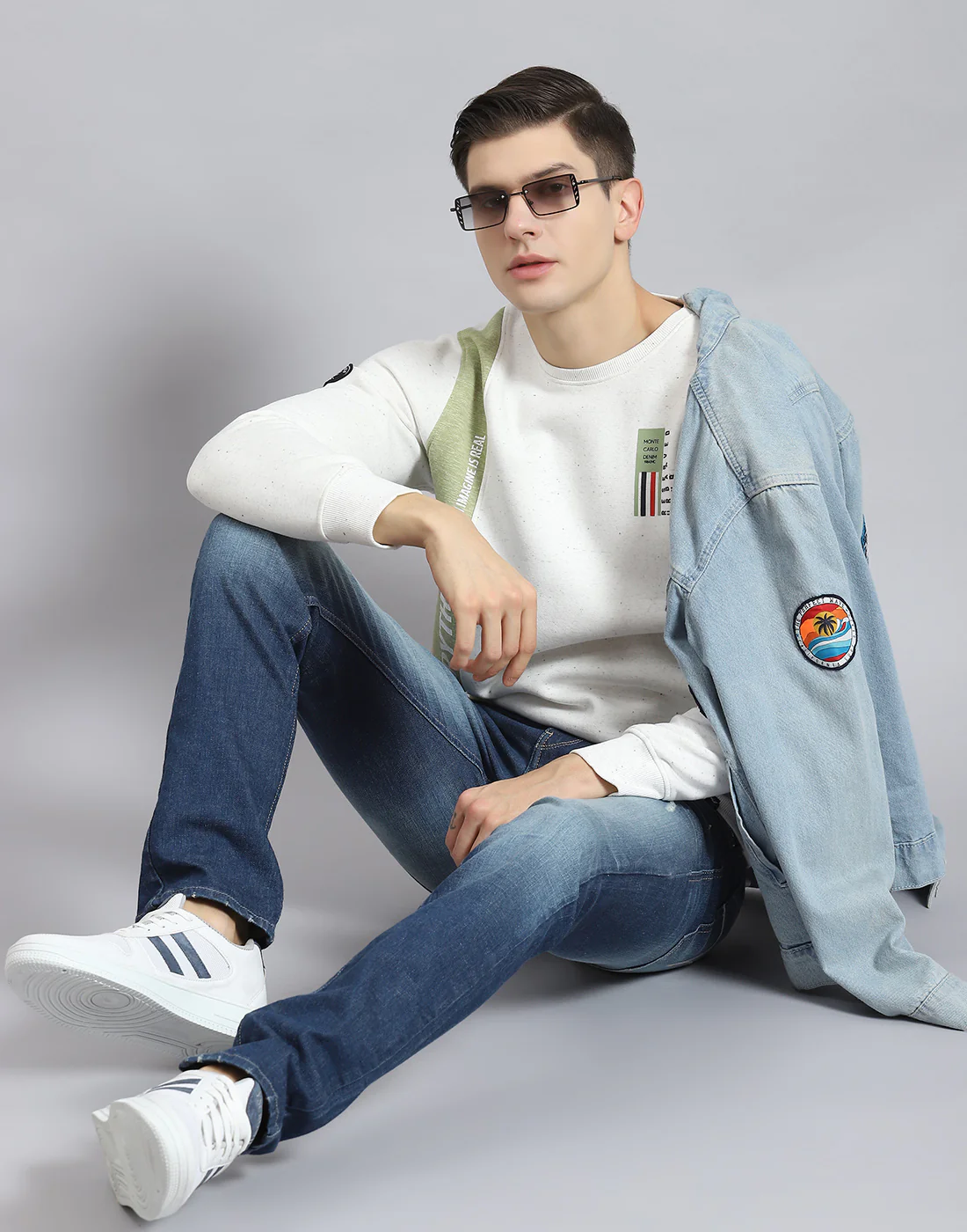 Men White Printed Round Neck Full Sleeve Sweatshirt - Image 7