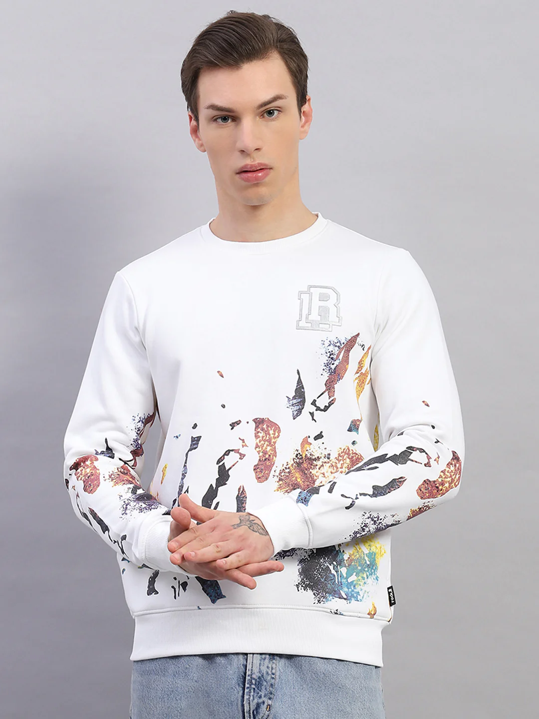 Rock.it Men White Printed Round Neck Full Sleeve Sweatshirt - Image 2