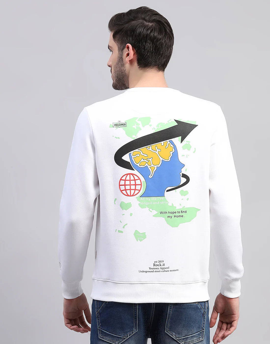 Rock.it Men White Printed Round Neck Full Sleeve Sweatshirt - Image 5