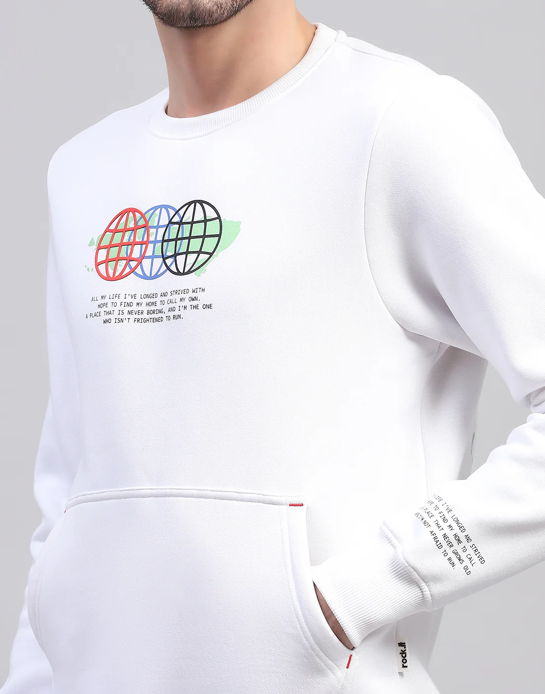 Rock.it Men White Printed Round Neck Full Sleeve Sweatshirt - Image 8