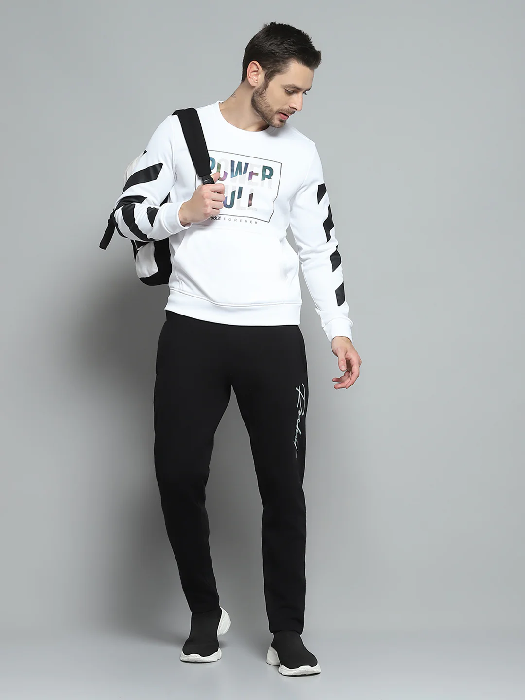 Rock.it Men White Printed Round Neck Full Sleeve Sweatshirt - Image 2