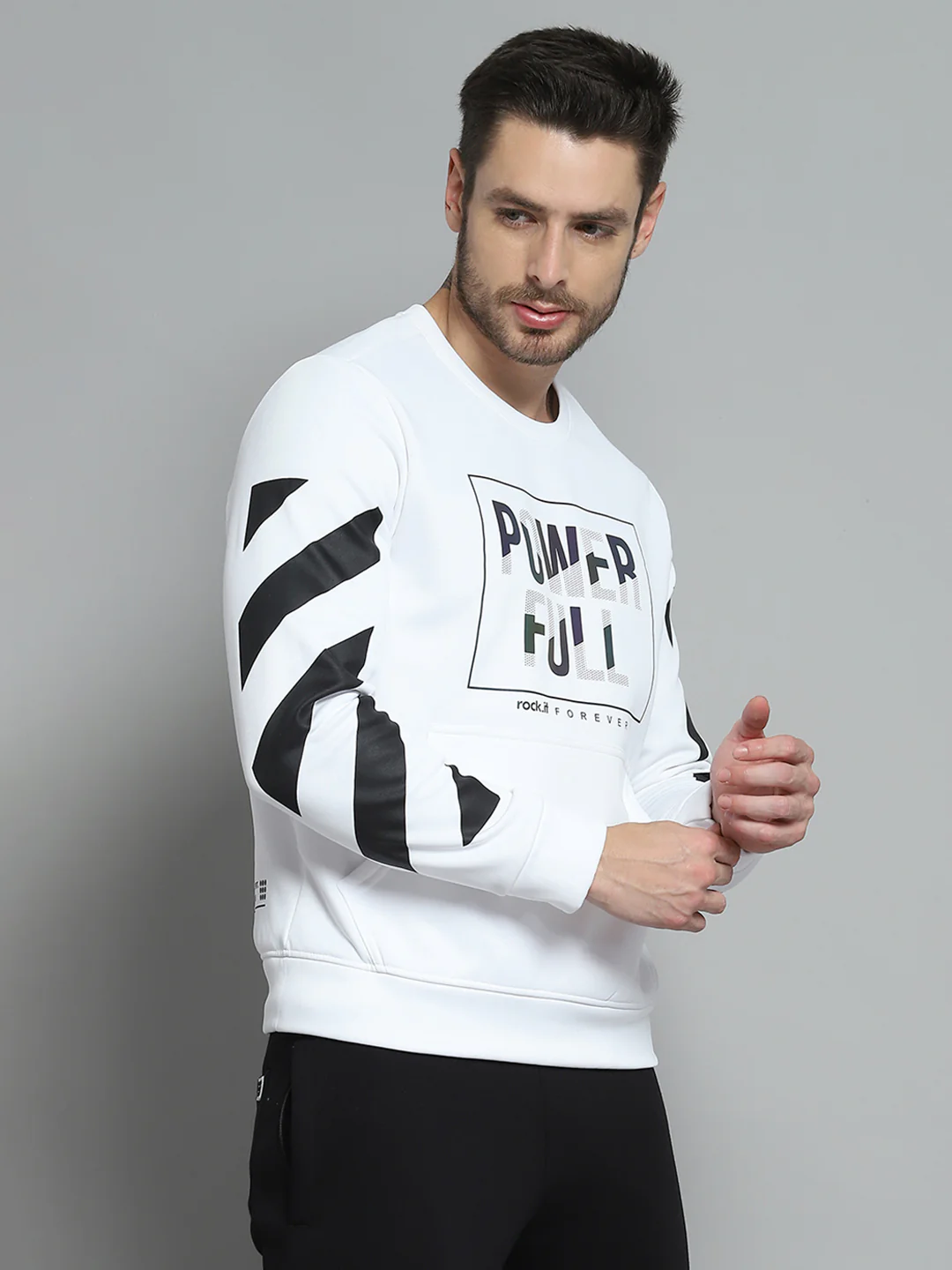 Rock.it Men White Printed Round Neck Full Sleeve Sweatshirt - Image 4