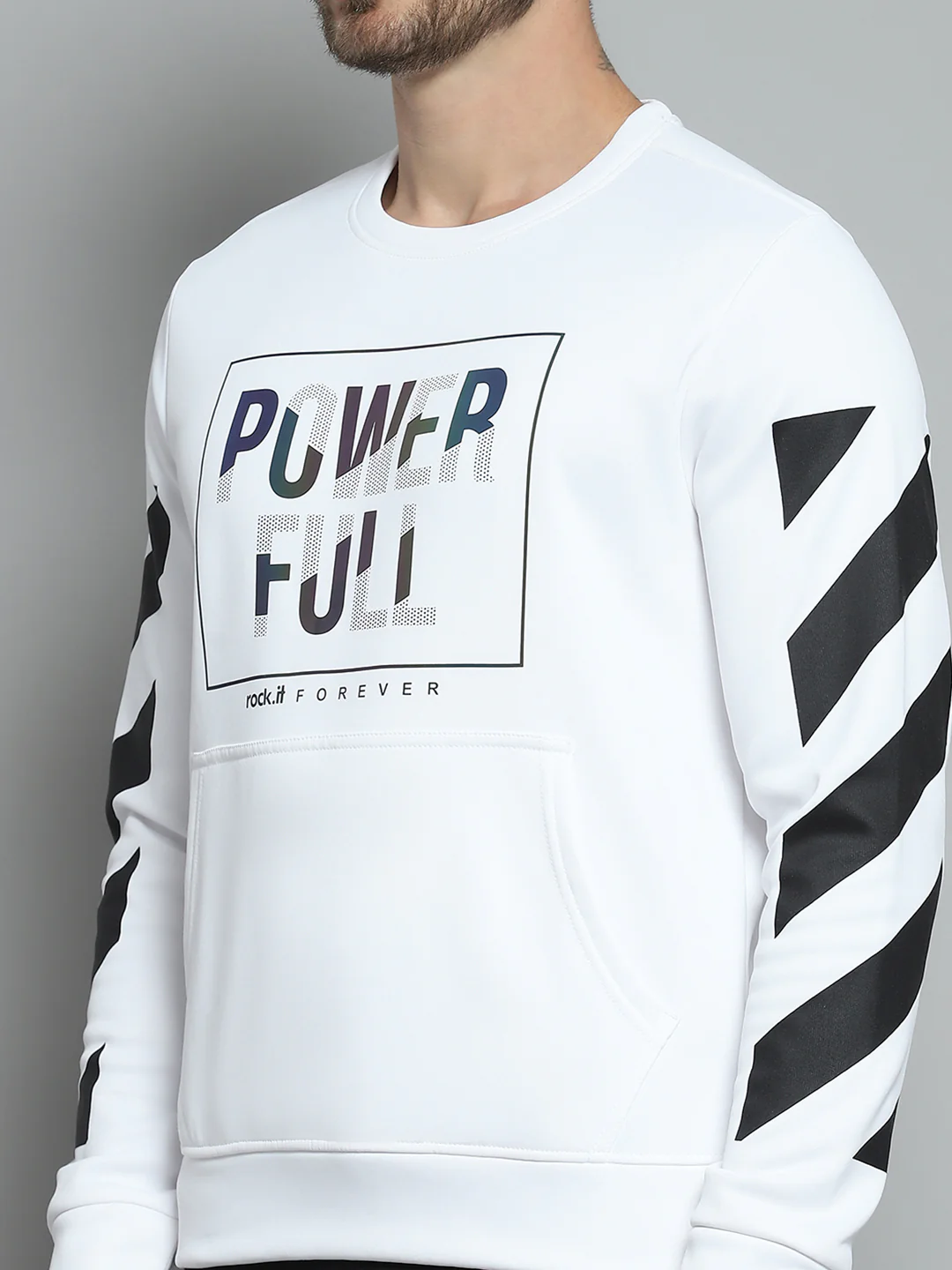 Rock.it Men White Printed Round Neck Full Sleeve Sweatshirt - Image 6
